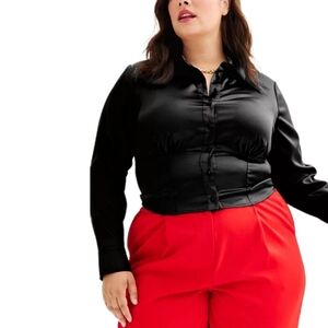 Black Satin Corset Crop Top